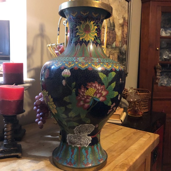 Large Qing Dynasty  Cloisonné Turquoise  Floral Vase - Picture 3 of 13